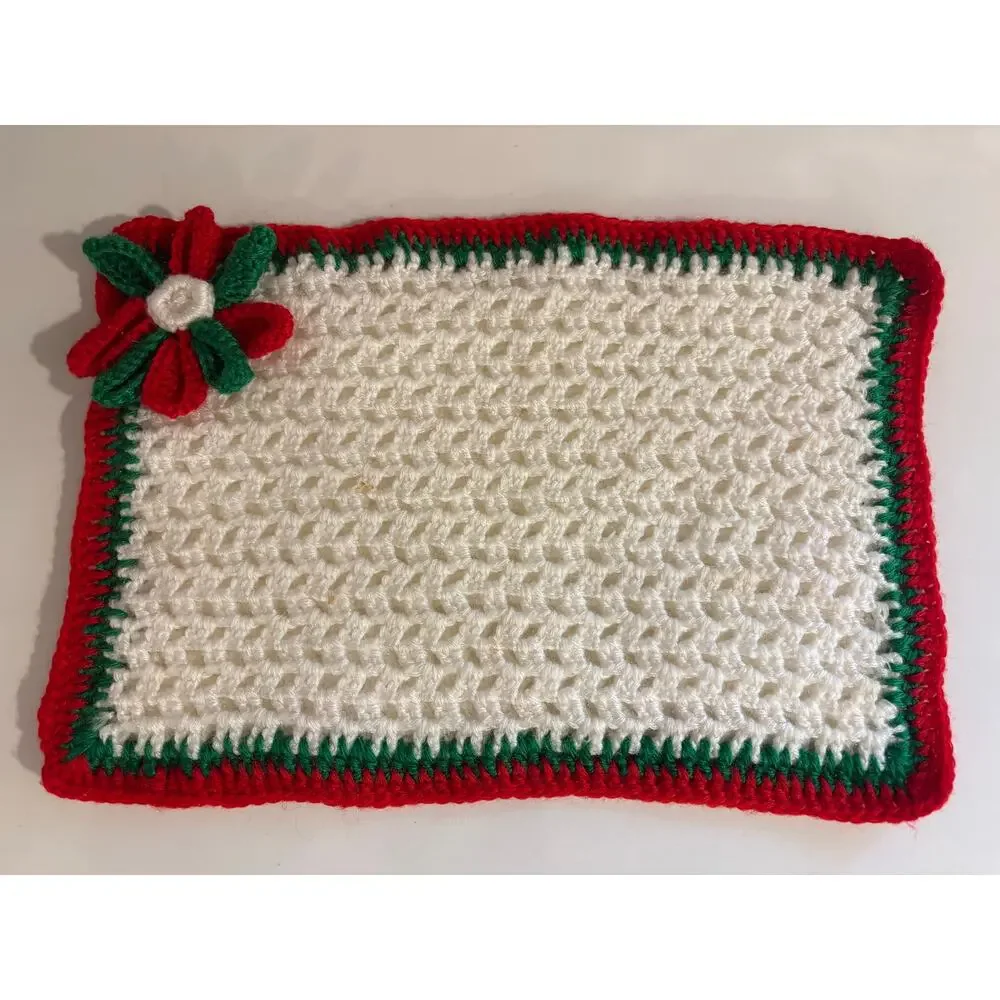 Set of 4 Vintage Kitschy Christmas Crochet Placemats